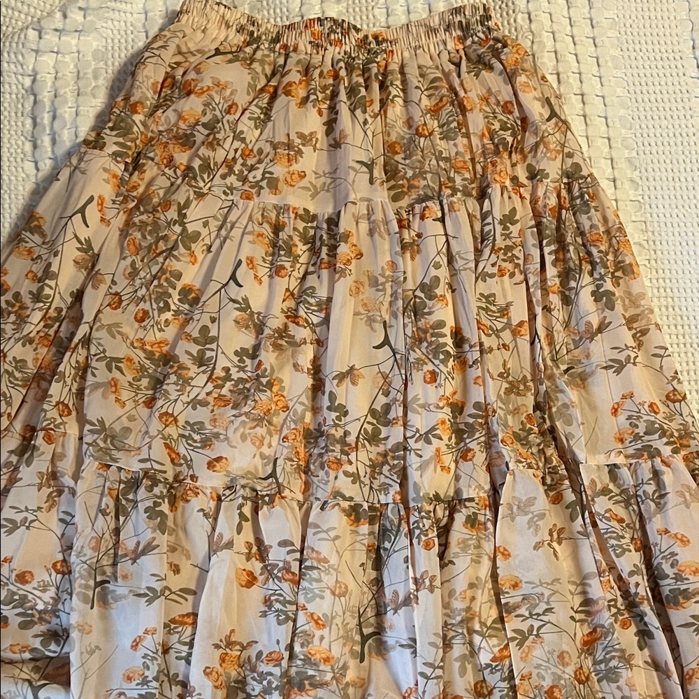 Elegant Floral Maxi Skirt in Cream and Orange